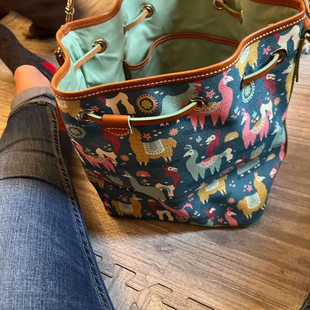 Dooney & Bourke Blue Llama Print Bucket Bag - Picture 3 of 6